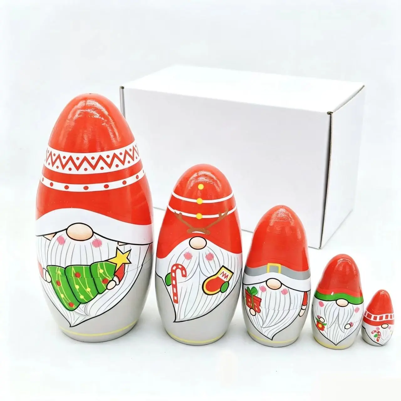 Five-Layer Dwarf Santa Russian Doll, Hand-Painted Wooden Nesting Toy, Eco-Friendly, Educational, Perfect for Christmas Gifts