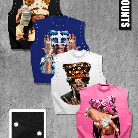 Men's Casual 4-Piece Tank Top Set, Sleeveless High Street Graphic Portrait Print, Regular Fit, Trendy and Comfortable, Perfect for Daily Wear, Sleeveless Tanks