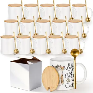16Pack Sublimation Mugs Blanks, 11oz Sublimation Coffee Mug Bulk, Tazas Para Sublimar White Ceramic Cups with  Lid and Stainless Steel Spoon for Latte, Hot Cocoa, Individually Boxed