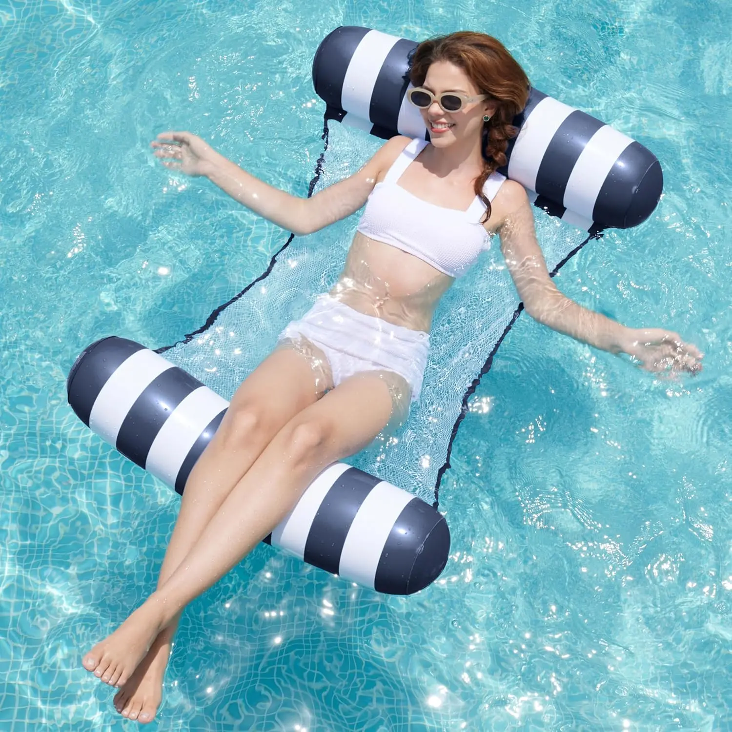 Hammock Pool Floats Adults, 4-in-1 Multi-Purpose Inflatable Pool Floaties PVC Water Hammock Lounge Floaties