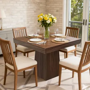 Square Dining Table for 4 – 31.5″ Modern Wood Farmhouse Kitchen Table with Pedestal Base – Small Dining Table for Kitchen, Living Room, Cafe, Apartment, Small Spaces