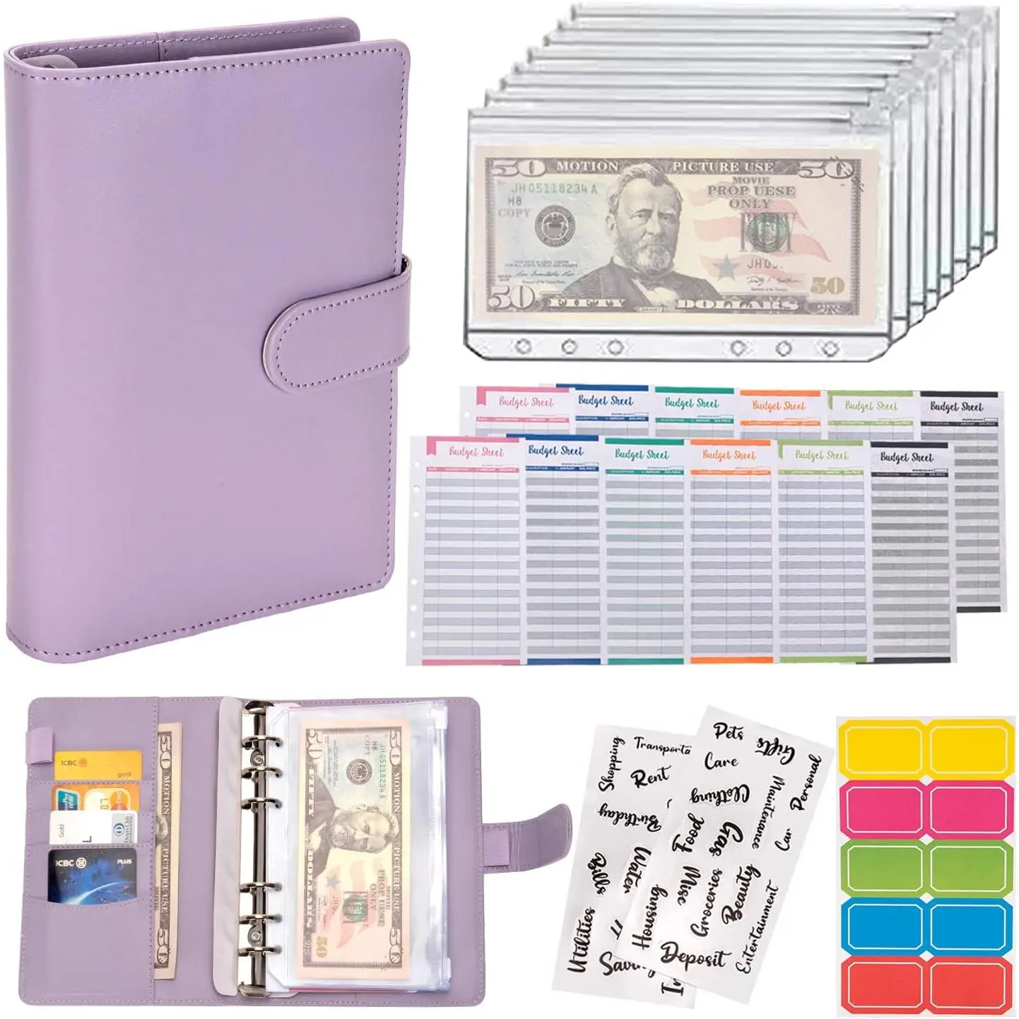 A6 Budget Binder with Synthetic Zipper Envelopes, Convenient for Travel, Ideal for Family & Colleagues, Office Accounting Supplies for Budget Planning & Expense Management, Lightweight