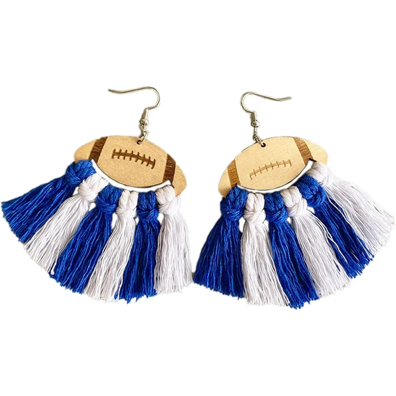 Women's Braid Football Tassel Danle Earrings, Colorful Football Fashion Patterned Tassel Earrings