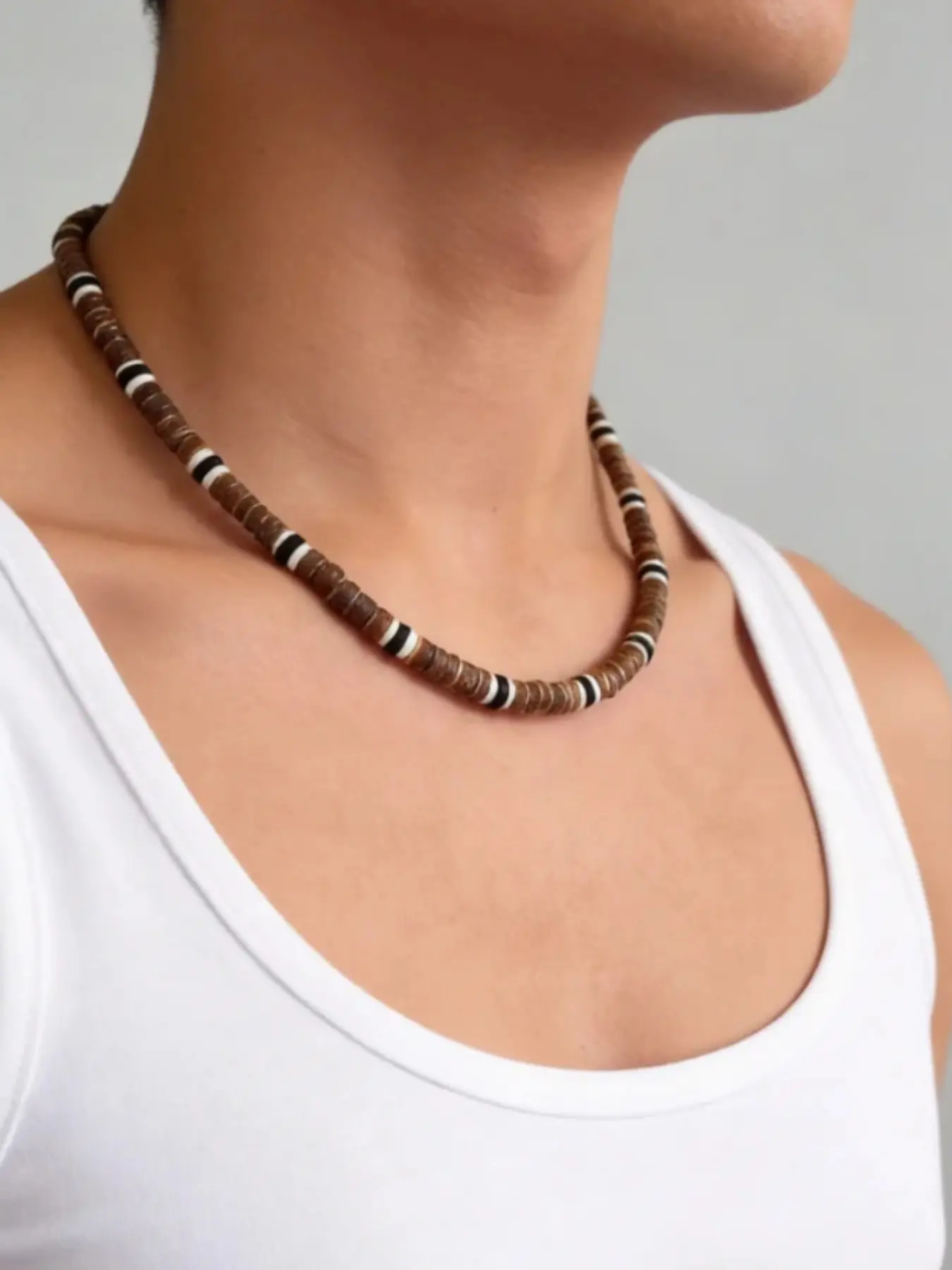 Unique Hip-Hop Beach Style Coconut Shell Wood Bead Necklace, Casual Style Necklaces, Casual All-Season Jewelry, Perfect for Any Occasion