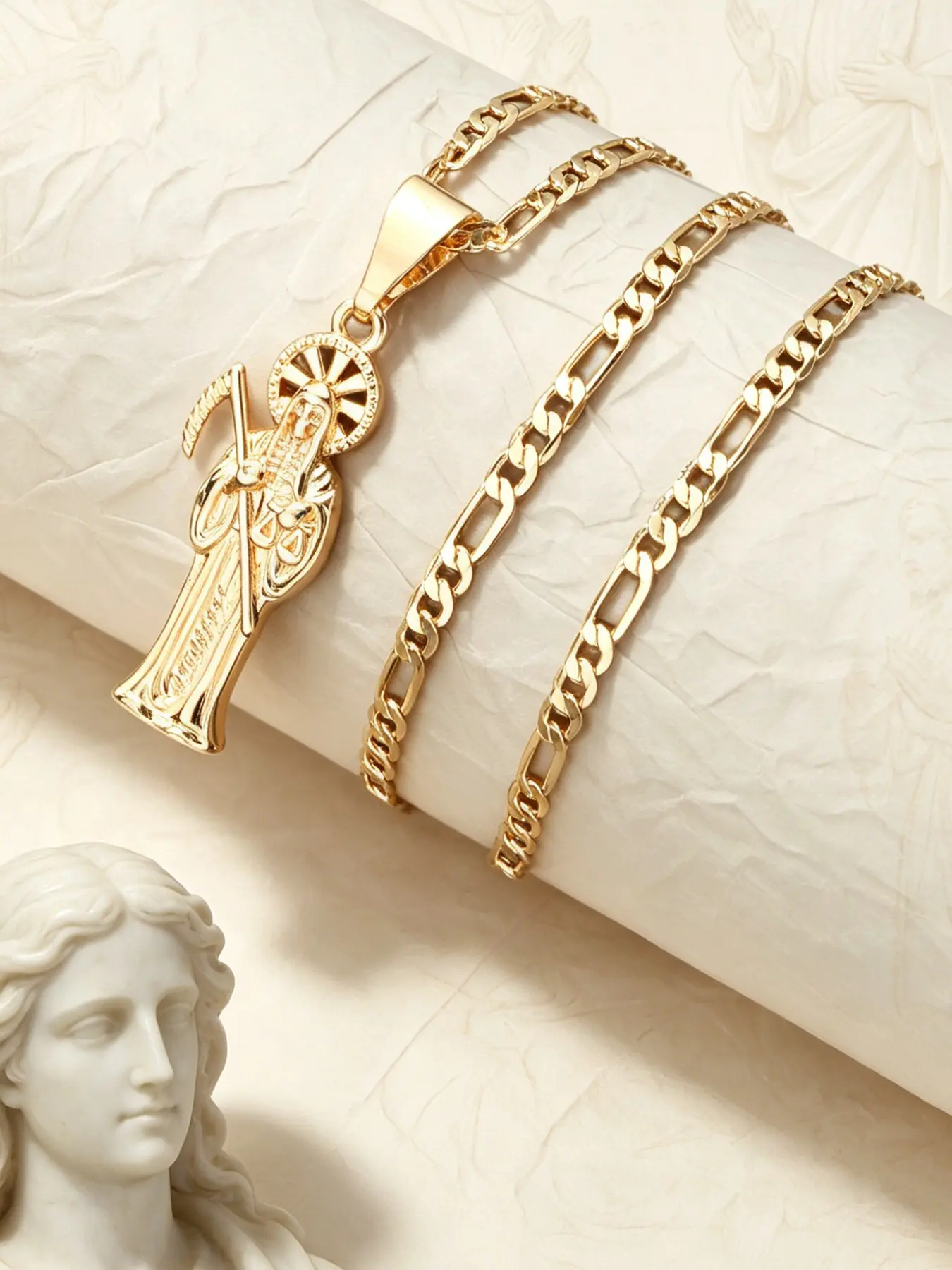 1 Piece Santo de la muerte Unisex Hip-Hop 3D Scythe God of Death Pendant Necklace, Classic Personalized Sacred Death Saint Zircon collar-Religious Death Symbol, Worldly Protection, Trendy Cool Holiday Gift Catholic Jewelry, Ideal for Daily Wear/Gifts