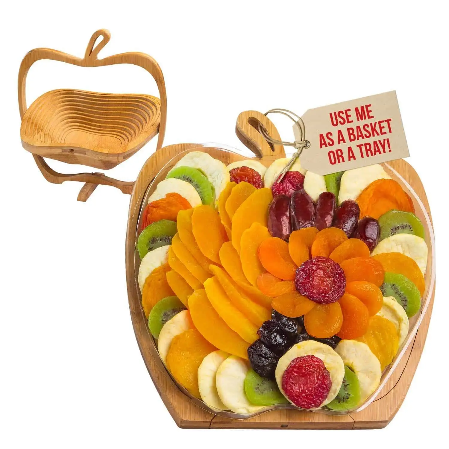 Foldable Dried Fruit Gift Basket - Healthy Assortment Snack Box - Holidays Gifting Tray - Bonnie & Pop (for Birthday, Corporate Gifting Occasions), Unisex, Wooden Tray