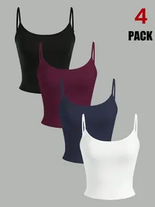 2026 Spring Summer Women's Adjustable Spaghetti Strap U Neck Crop Cami Top, Solid Plain Slim Fit Sleeveless Tank, Soft Stretchy Basic Camisole for Layering Underwear Daily Casual Streetwear