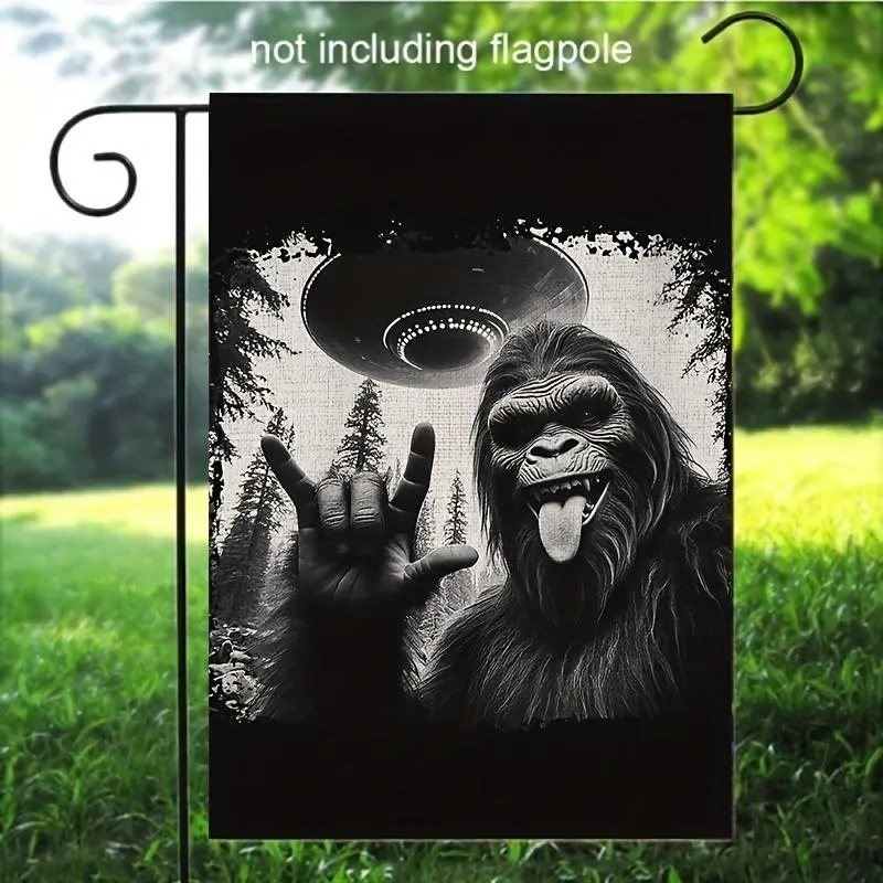 Bigfoot UFO Garden Flag - Double-sided Nature Enthusiast Outdoor Courtyard Decoration, Rural Farmhouse Porch Design, Outdoor Decoration | Optimistic Design | Durable Outdoor Flag