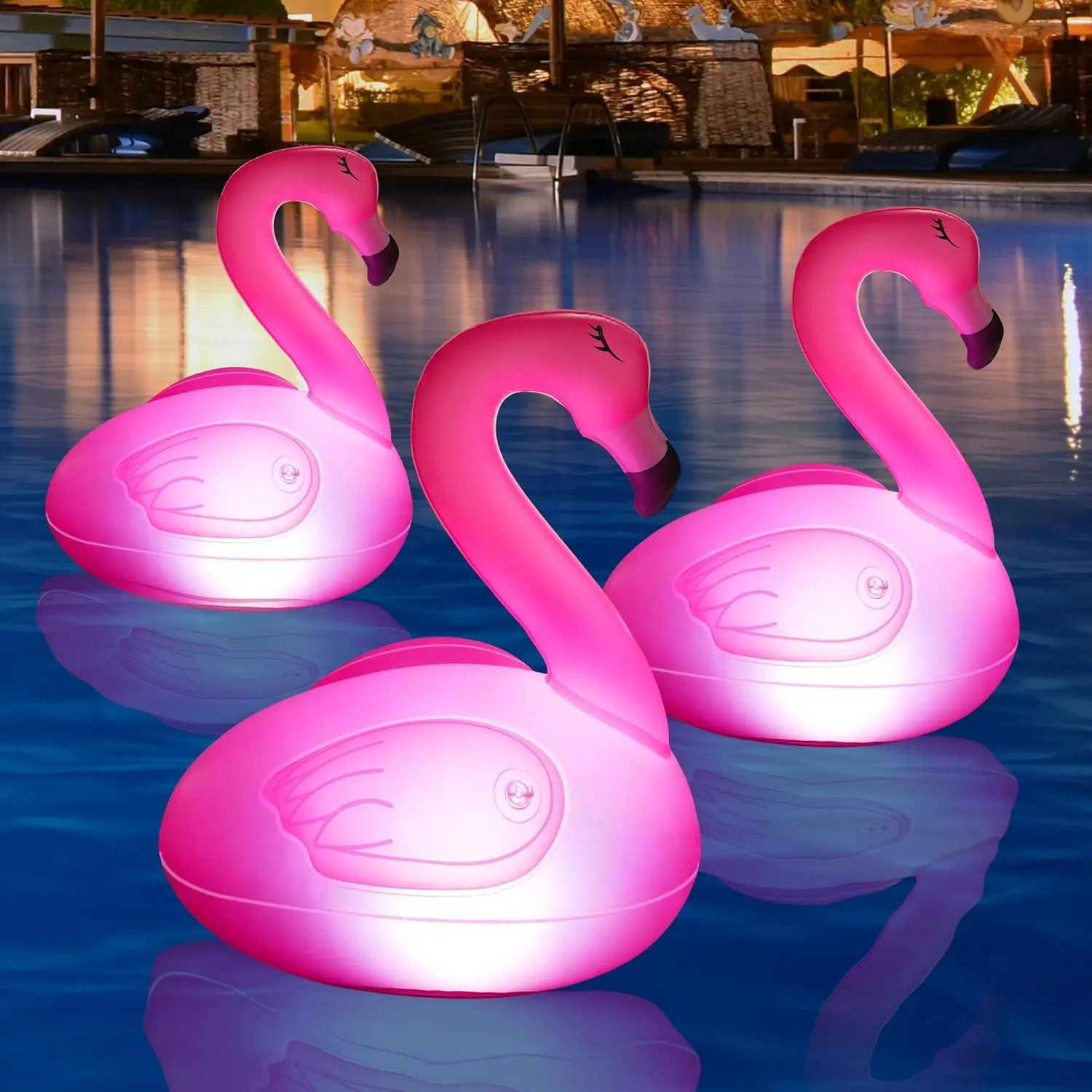 Solar Flamingo Pool Lights - 3 Packs Floating Waterproof Glow in The Dark Inflatable Lights for Swimming Pool, Party, Garden, Patio, Outdoor Decor