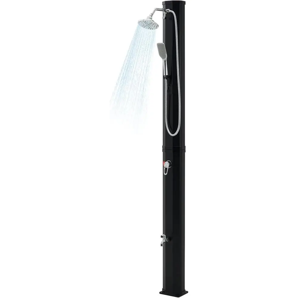 9.3 Gallon Solar Heated Outdoor Shower | 7.2FT Height Freestanding Pool Shower with 360° Rainfall & 6FT Handheld | Hot & Cold Water Adjustment | Foot Faucet & Shower Cover Included