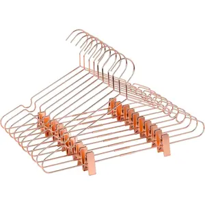 10Pack 16.5" Metal Hook Wire Rose Gold Copper Hangers with Clips Clothes Stroage Coat Hangers