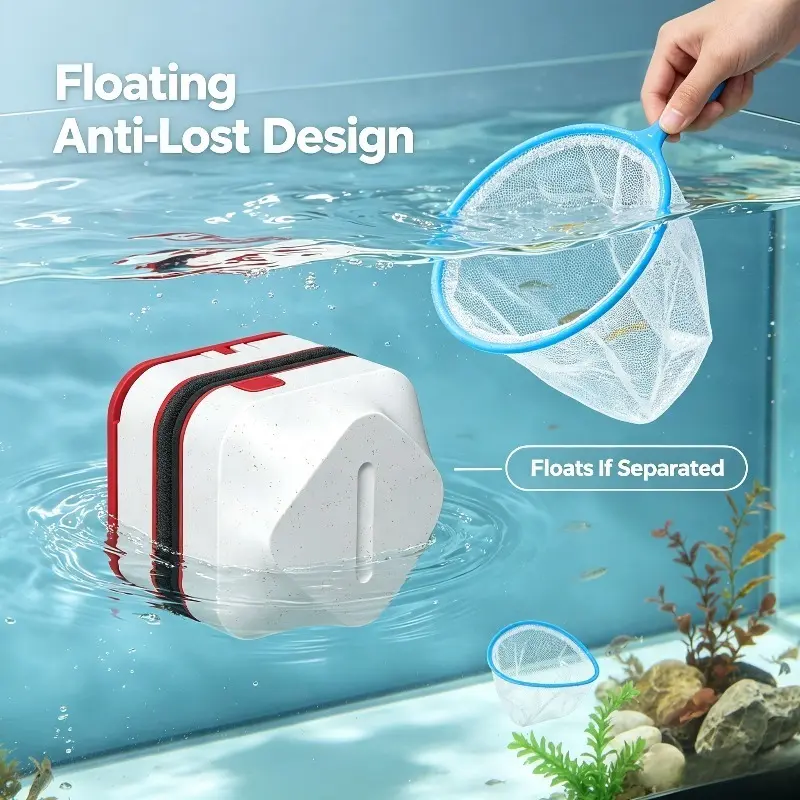 Household Magnetic Fish Tank Cleaning Brush, Plastic Shell With Wear‑Resistant Cleaning Sponge, Double‑Sided Magnetic Algae Removal With Feeding Ring, Fish Tank Maintenance Tool for Aquarium Keepers
