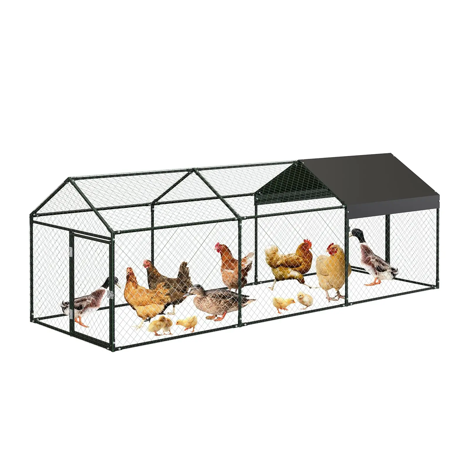 Large Metal Chicken Coop with Weatherproof Cover –  120"×40"×40" Outdoor Poultry Cage for Backyard Hens, Ducks & Rabbits with 2/3 Easy Access Doors