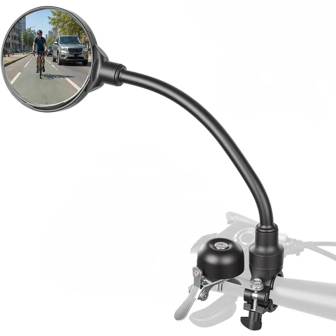 Mirror with , Convex  Rear View Mirror for Handlebars | Adjustable Flexible Gooseneck Rearview Mirror with Integrated  , Wide Rear View for MTB, Road, City & Electric Bikes
