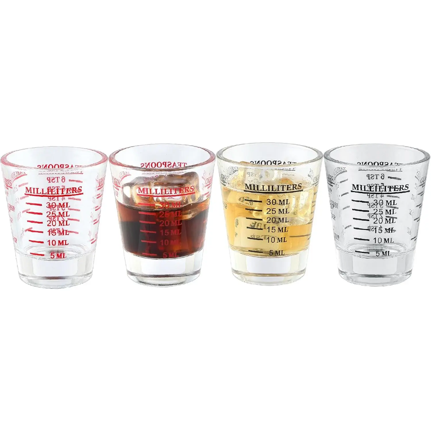 Shot Glass Measuring Cup Set of 4, Thick Base and Smooth  Small Measuring Cup for Espresso and , Easy Cleaning with Four Units of Measurement (1 oz, 2 Tbs, 6 Tsp, 30 ml)