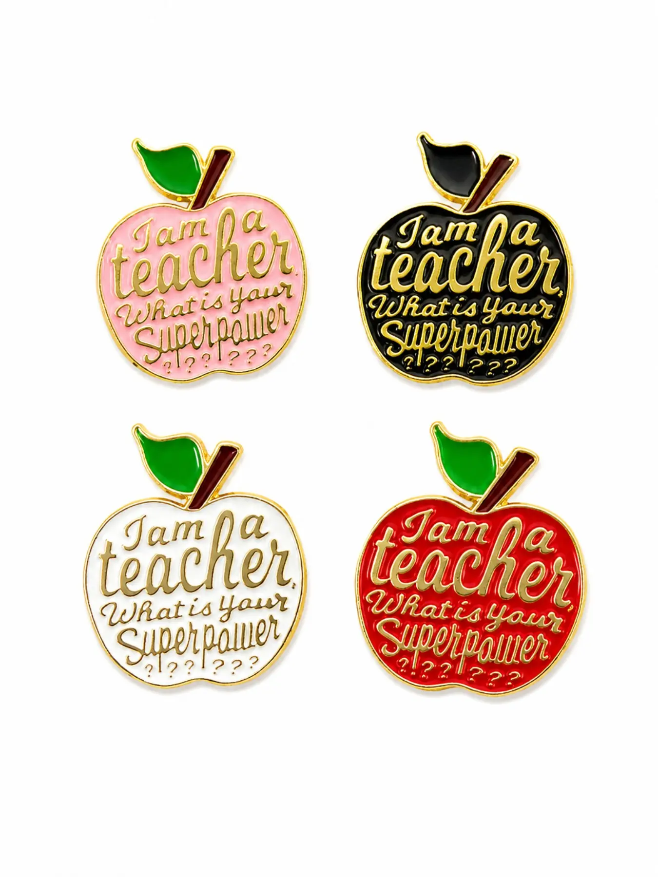 4 Piece Teacher Apple Enamel Badge Set, Durable Design, Perfect Gift for Educators, High-Quality Craftsmanship, Ideal for School Events, Enamel Lapel Pins