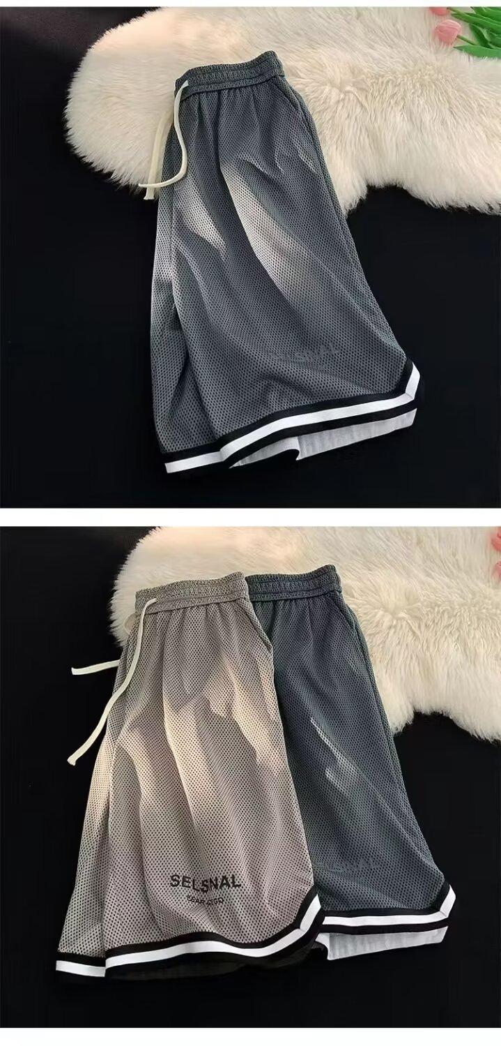 Men's Mesh Quick Dry Ice Silk Basketball Shorts - Summer Breathable Plus Size Sports 5-Inch Shorts for Fitness & Badminton