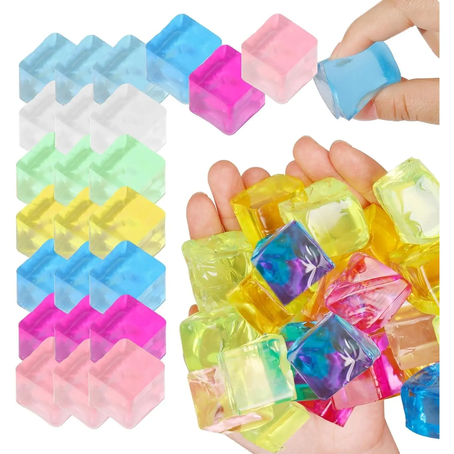 Ice Cube Sensory 24 Pcs Squishy Fidget Stress Cube for Adults Kids Anxiety Stress Relief Hand Therapy Sensory Squishy Ball Classroom Prize Box