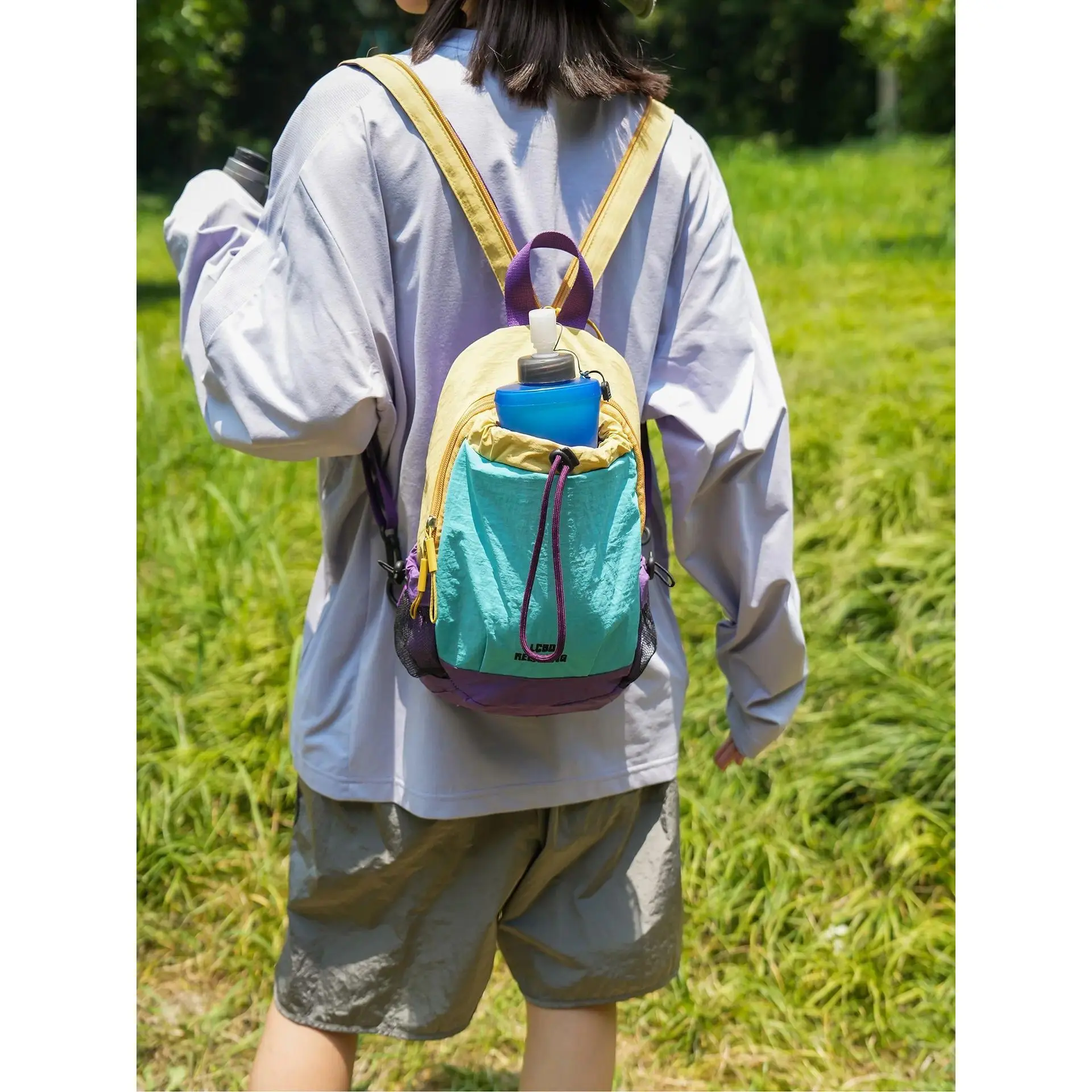 Lightweight Mini Backpack, Unisex Color Block Nylon Pack with Adjustable Straps - Compact and Water-Resistant for Hiking & Travel, Small Pack