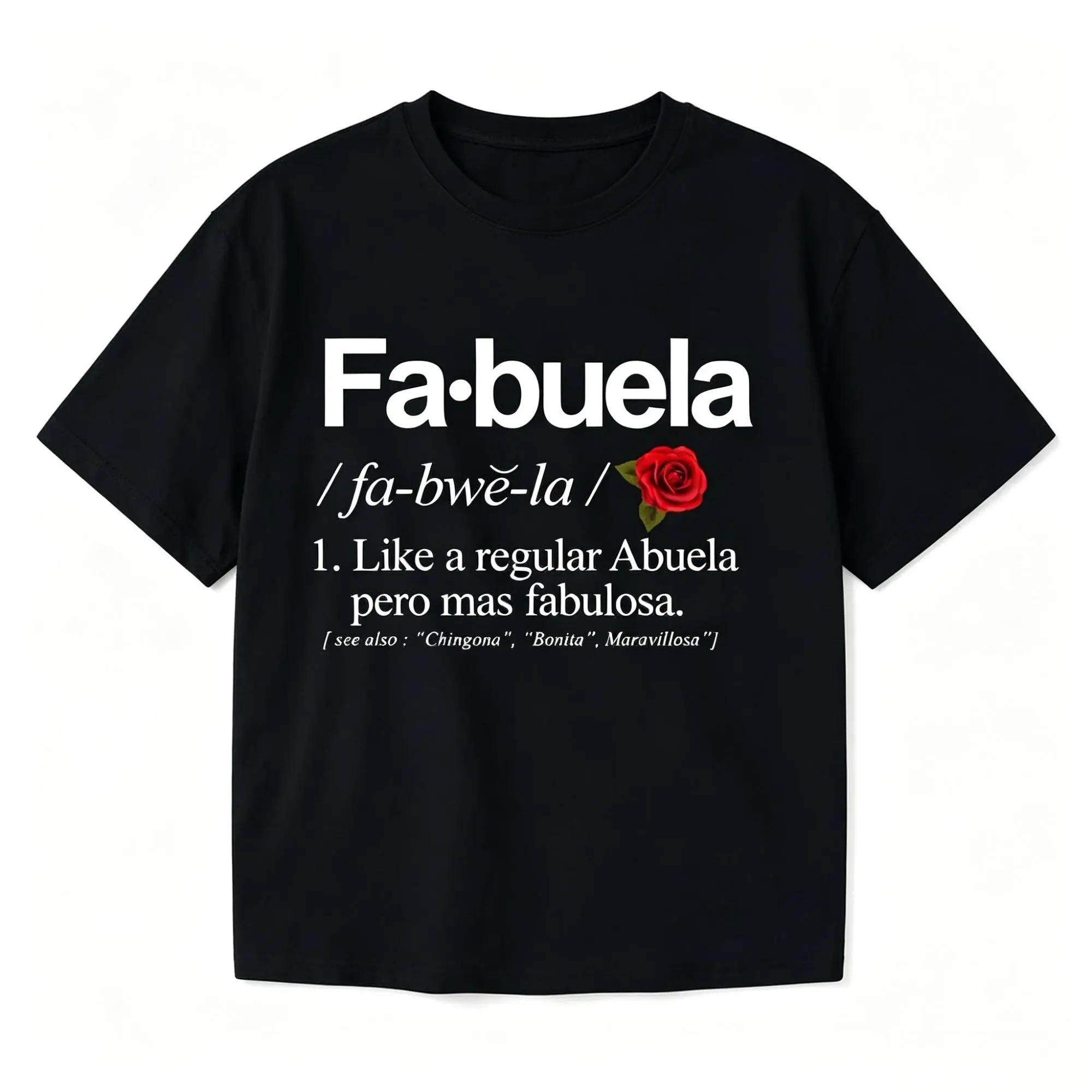 Women's Graphic Tshirt with Funny Fabuela Definition, Casual Short Sleeve Top with Digital Print, Soft Cotton & Round Neck, Fitted, Graphic Text