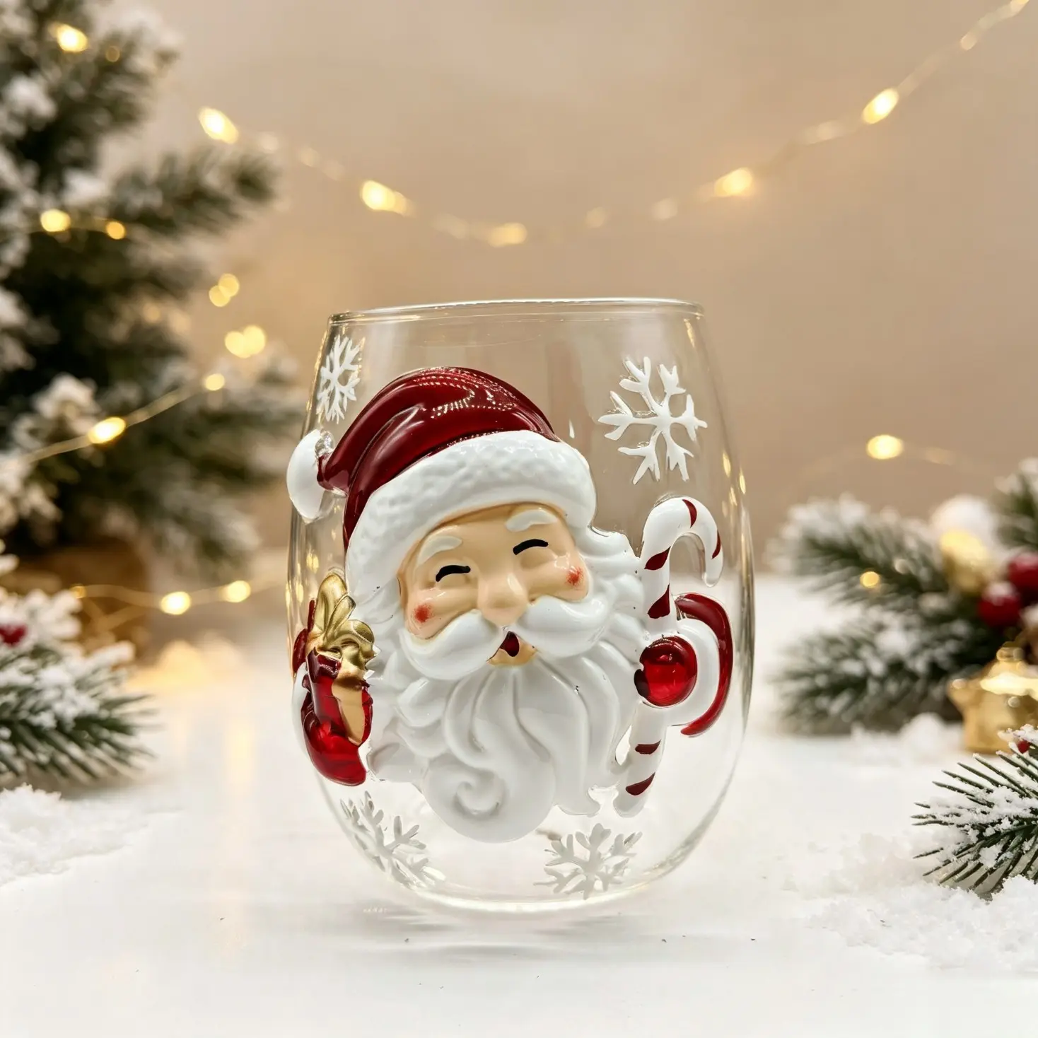 Christmas Party Vibe 3D Crystal Sticker Egg Shaped Drinking Cup, Xmas Bar Holiday Wine Glass, Festive Gift Idea