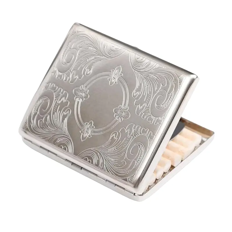 Metal Cigarette Case for Women and Men, Portable Double Sided Spring Clip, Holds 20 Regular Size Cigarette, Fits 100mm Cigarette