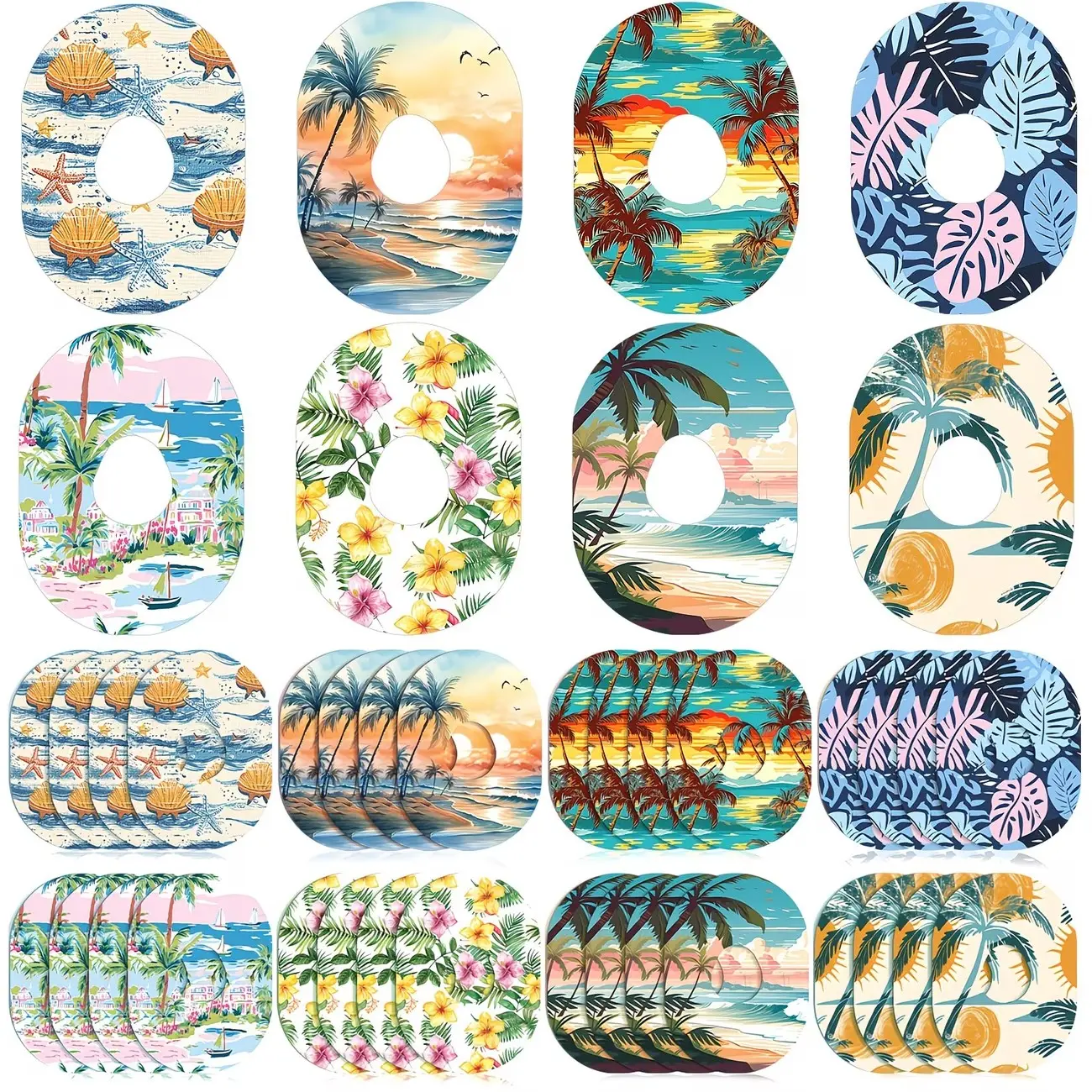 10-Pack Summer Sensor Protection Patches, Compatible with Omnipod 5 Cgm, Fun Beach Pattern, Flexible Secure Breathable Tape Stickers, Random Colors