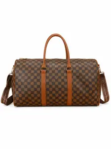 Vintage Plaid Large Capacity Travel Cylinder Bag, Unisex Handheld Crossbody Gym Bag, Weekend Business Trip Luggage