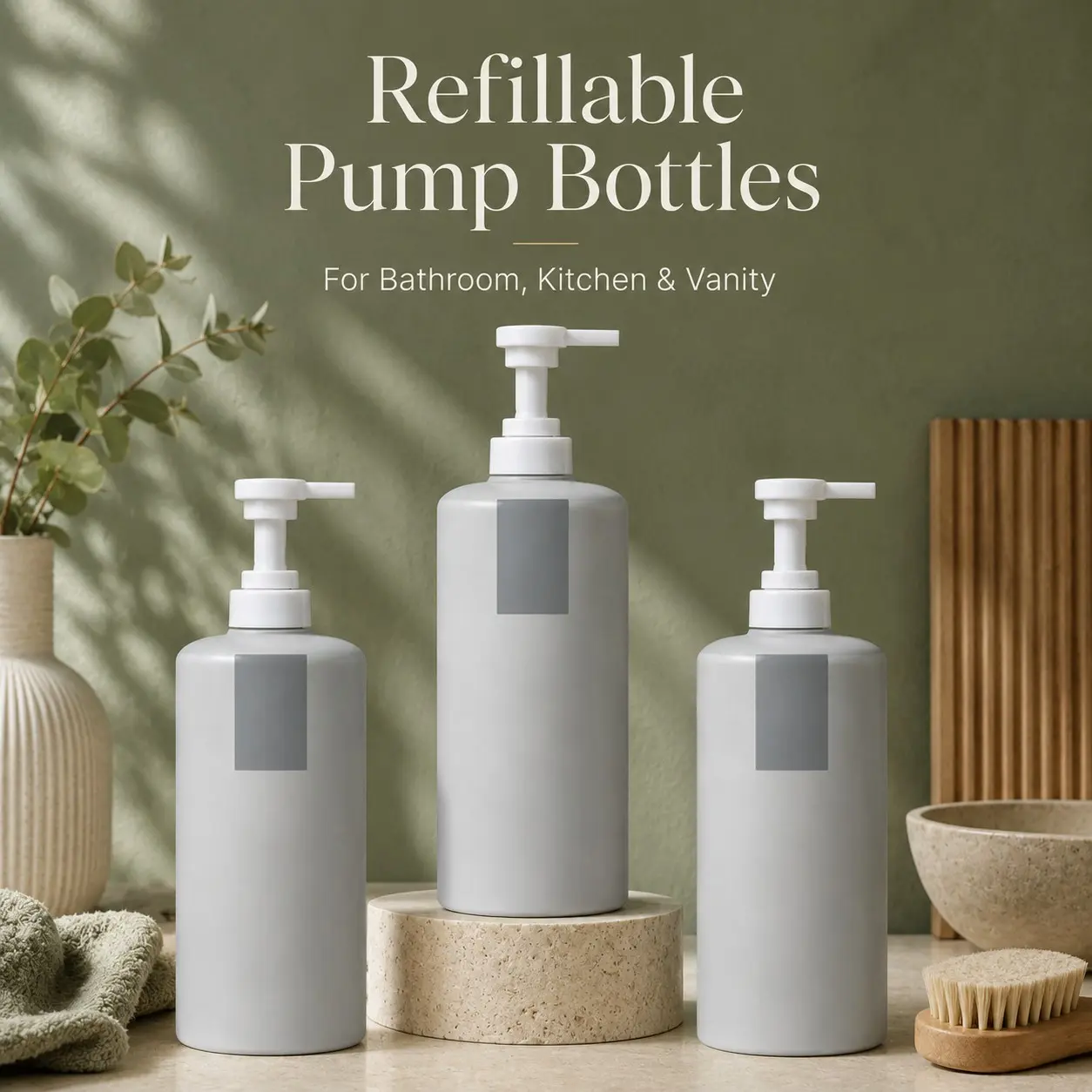 3 Pack 250ML Matte Refillable Pump Bottles, Pumps for Shampoo, Conditioner, Hand Wash, Lotion, Body Wash, Bathroom, Kitchen, Vanity