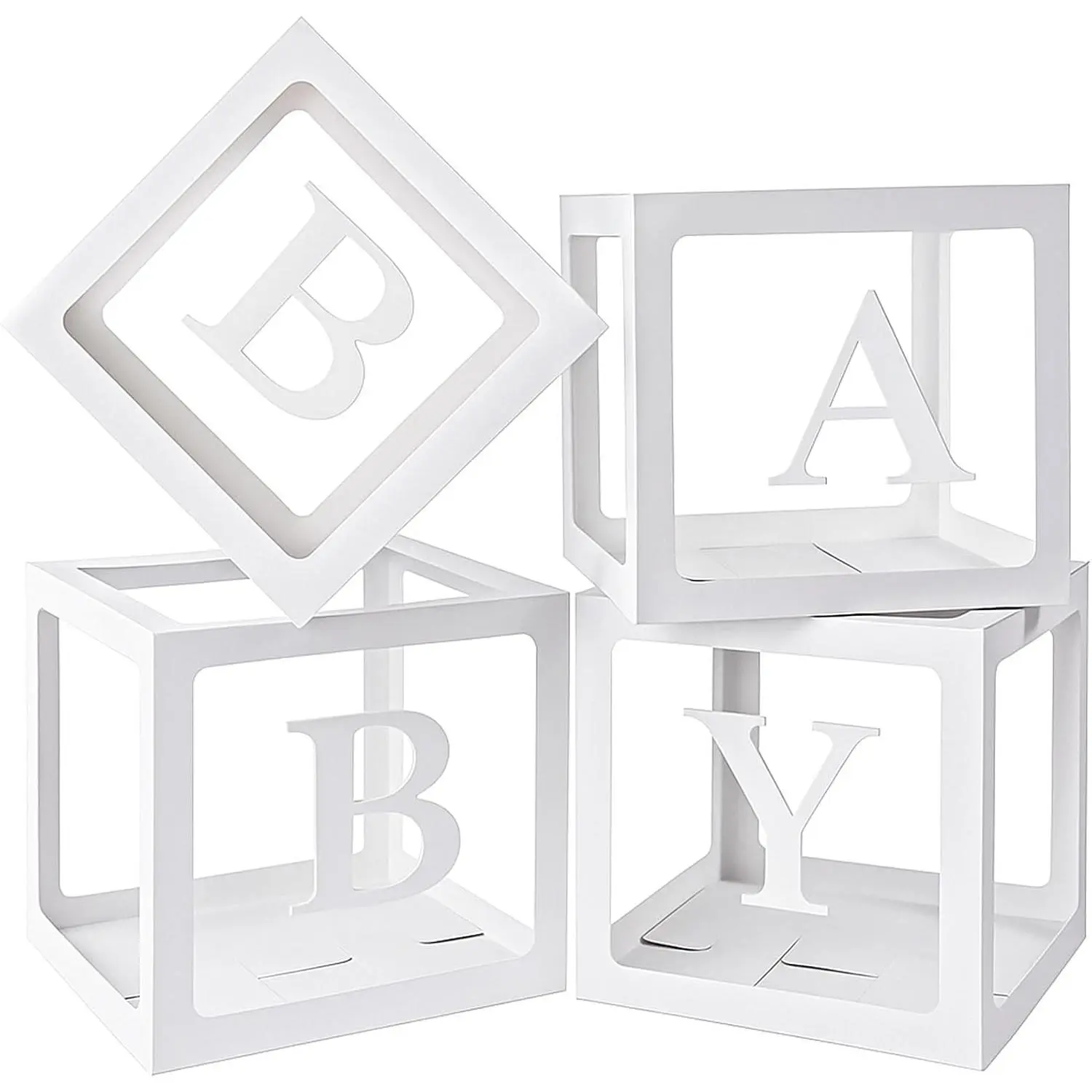 Boxes with Letters for  Shower, 4 count Clear Balloon Boxes for Boys and Girls  Decorations Birthday Photo Backdrop Party Supplies
