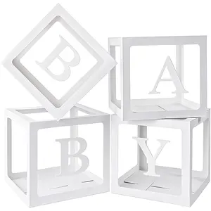 Boxes with Letters for  Shower, 4 count Clear Balloon Boxes for Boys and Girls  Decorations Birthday Photo Backdrop Party Supplies
