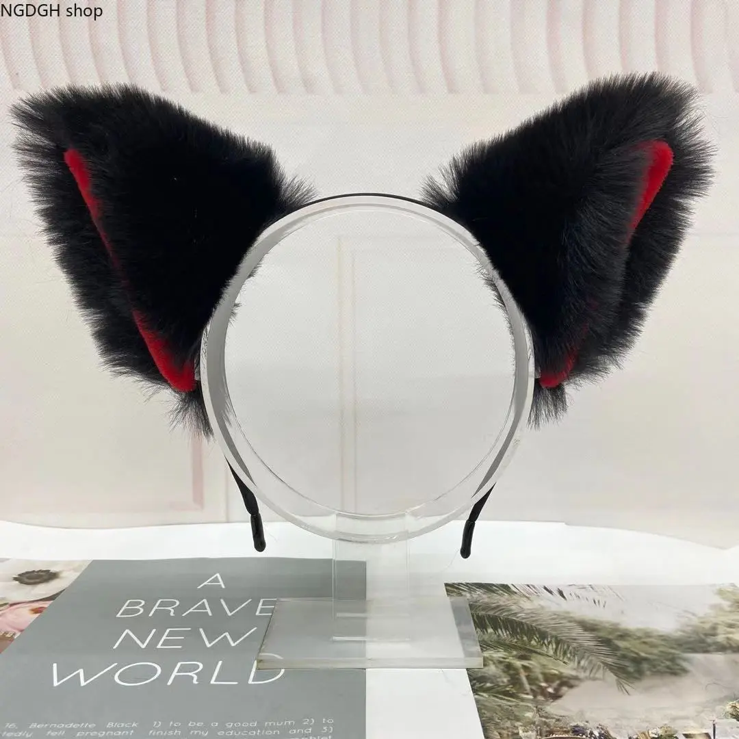 Women's Fluffy Faux Fur Cat Ear Headband - Cutecore Accessory for Cosplay, Outdoor Parties, Rose Pink Inner, All-Season Female Headwear, Party