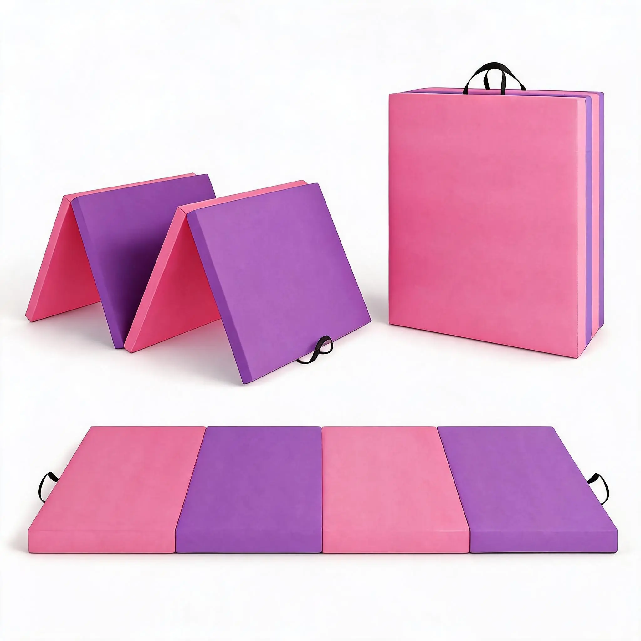 Garvee 6.2' x 3' Folding Gymnastics Tumbling Mat, Vinyl Cover Non-Slip Exercise Floor Mat with Carry Handles, 5-Fold 1.3" / 4-Fold 2" Thick Padding for Yoga Pilates Martial Arts Home Gym