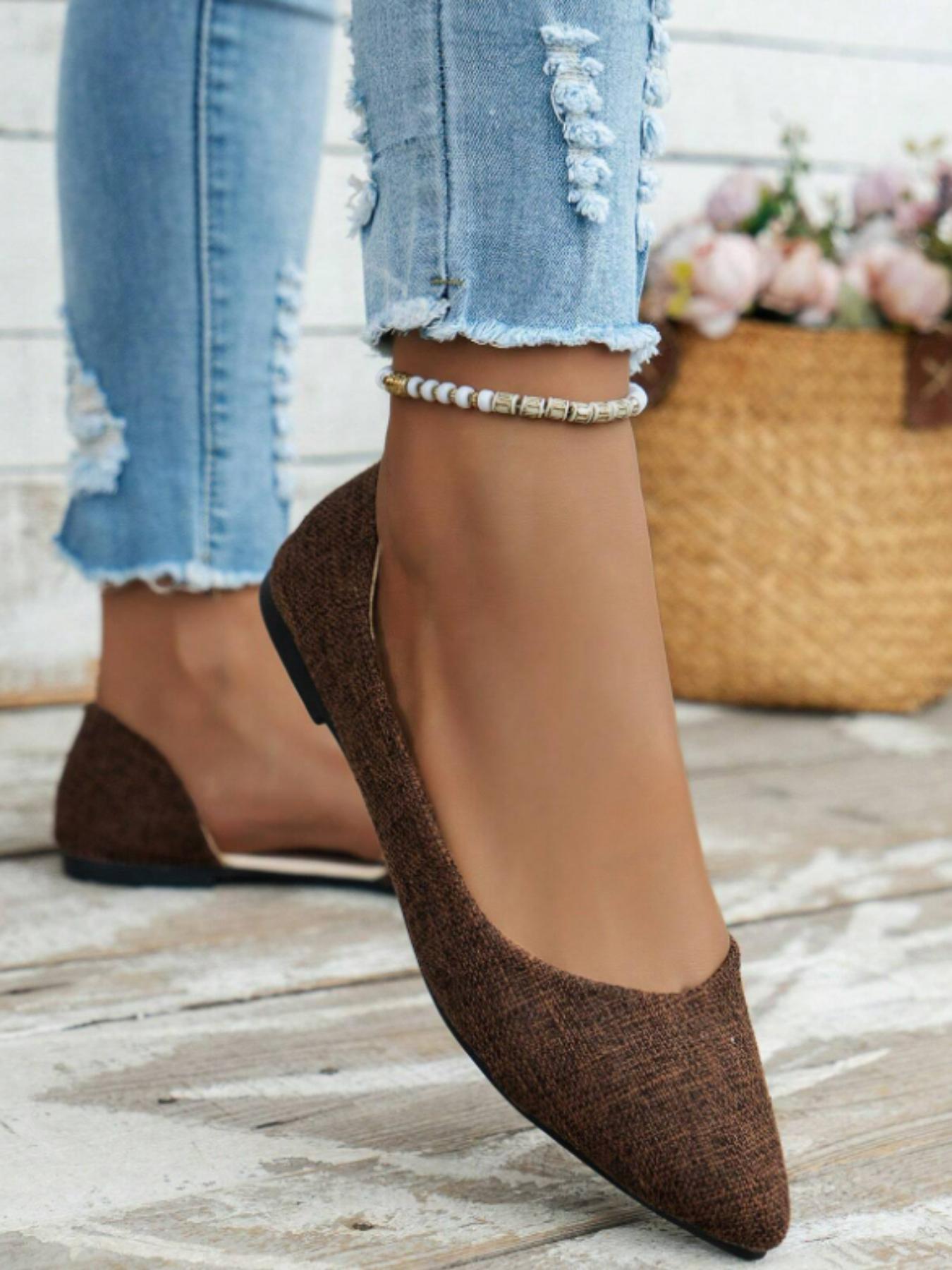 Women's Solid Color Pointed Toe Flat Shoes, Casual Comfortable Breathable Slip on Shoes for Daily Wear, Lightweight Breathable Shoes for All Seasons, Girl, Casual Flats, Casual Summer Shoes