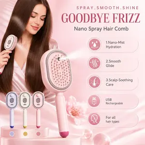 2026 Electric steam straightening Hair brush, electric spray air cushion massage Hair brush, rechargeable shampoo brush, handheld fan, multi-functional massage, volumizing hair, nourishing hair strands
