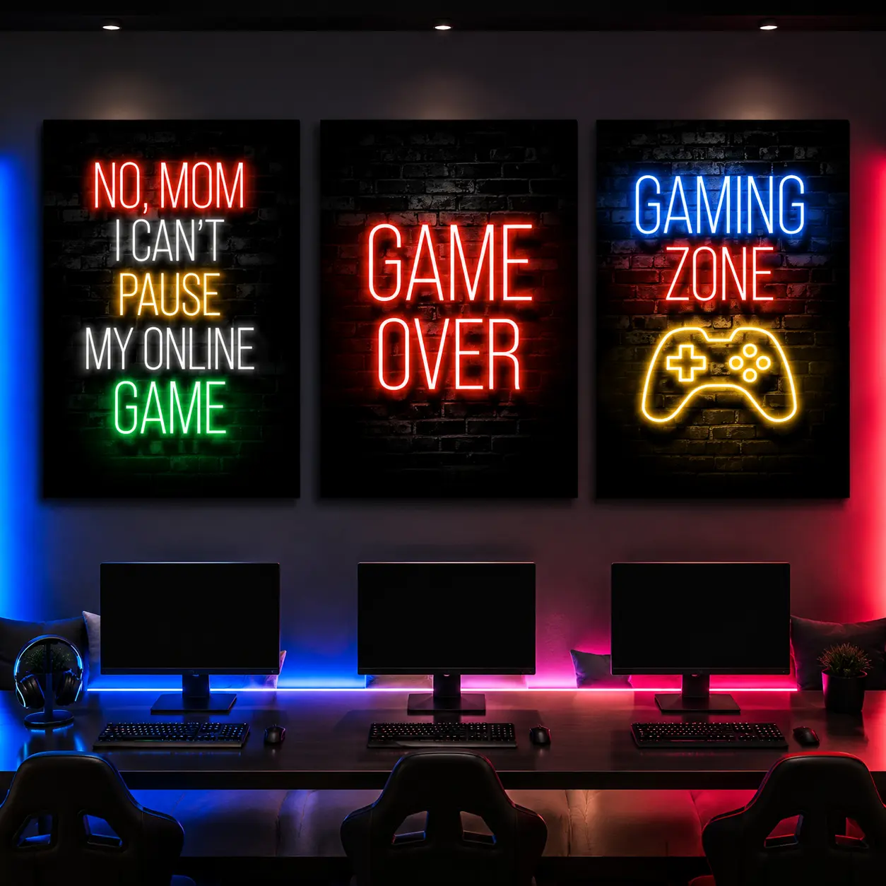 Gaming Room Canvas Wall Art| Graffiti Gamepad Poster Print with Headphone Design, Gamer Decor for Bedroom, Setup Room & Home