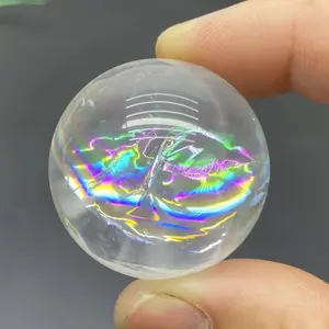 Natural Clear Quartz Rainbow Sphere Polished White Crystal Ball Gemstone Chakra Reiki Healing Stone Home Decor S1-35