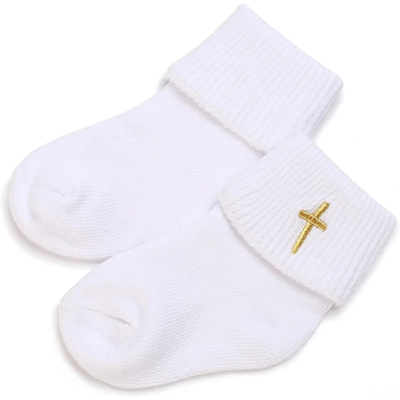 Newborn Baptism Socks,White Cotton Turn-Cuff Christening Ankle Crew Socks with Cross   Boys & Girls New model breathable baby