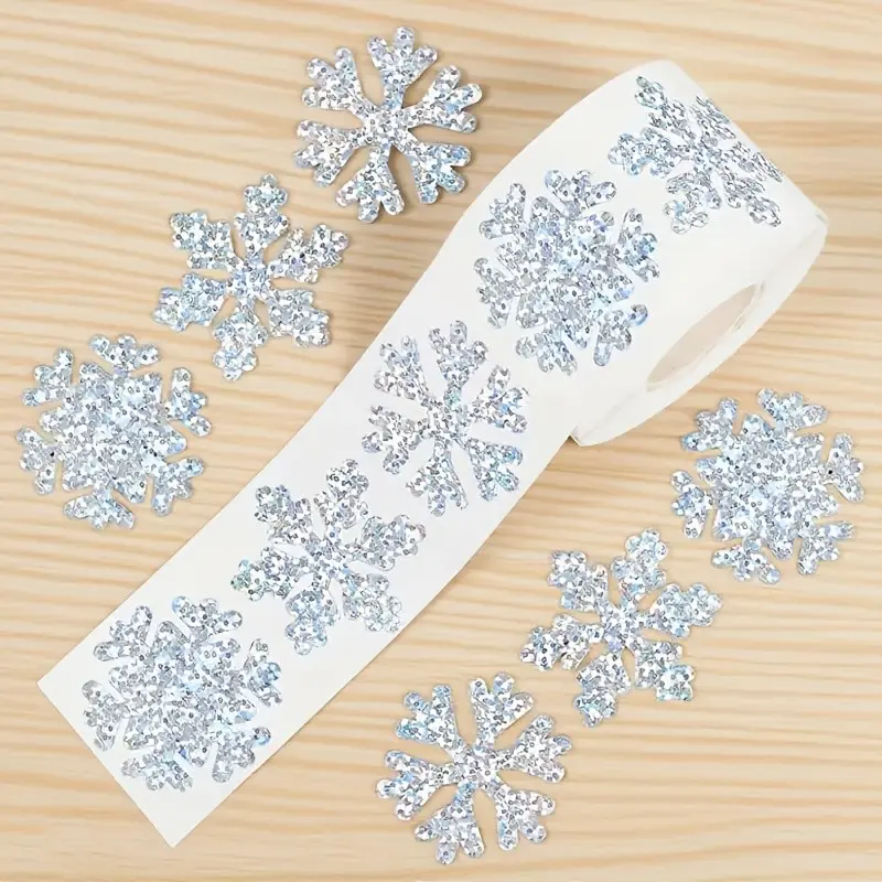 Winter Snowflake Sticker Roll, Laser Silver Waterproof Self-Adhesive Christmas Stickers, 3 Designs for Envelopes, Diaries, Party Decorations