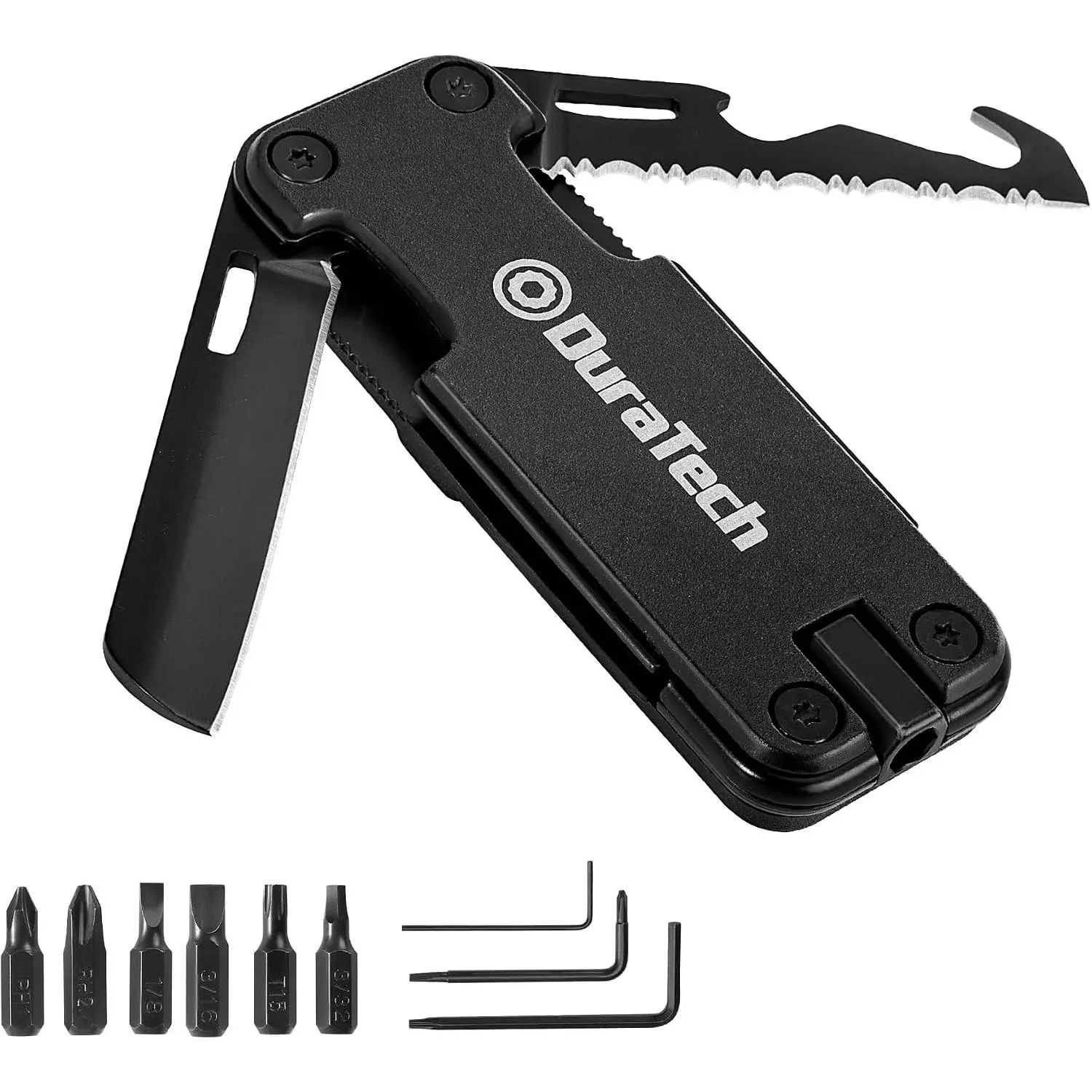 16-In-1 Multitool , Compact EDC Multi Tool |  for Men, ,  Bit Holder, 6 S2  Bits, Bottle Opener, Rope , For Camping, Hiking,
