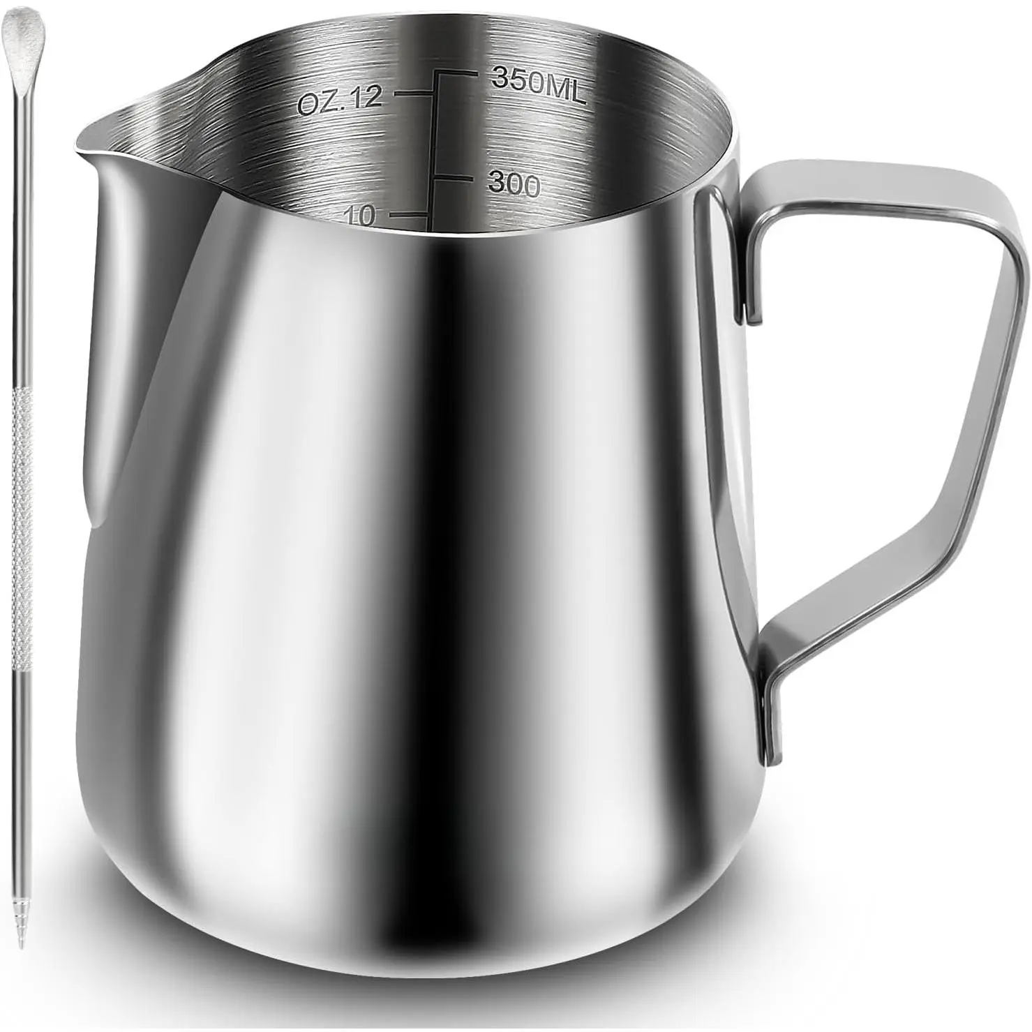 Milk Frothing Pitcher, Espresso Steaming Pitcher 12oz,Espresso Machine Accessories,Stainless Steel Milk Coffee Cappuccino Barista Steam Pitchers Milk Jug Cup with Decorating Pen Latte Art