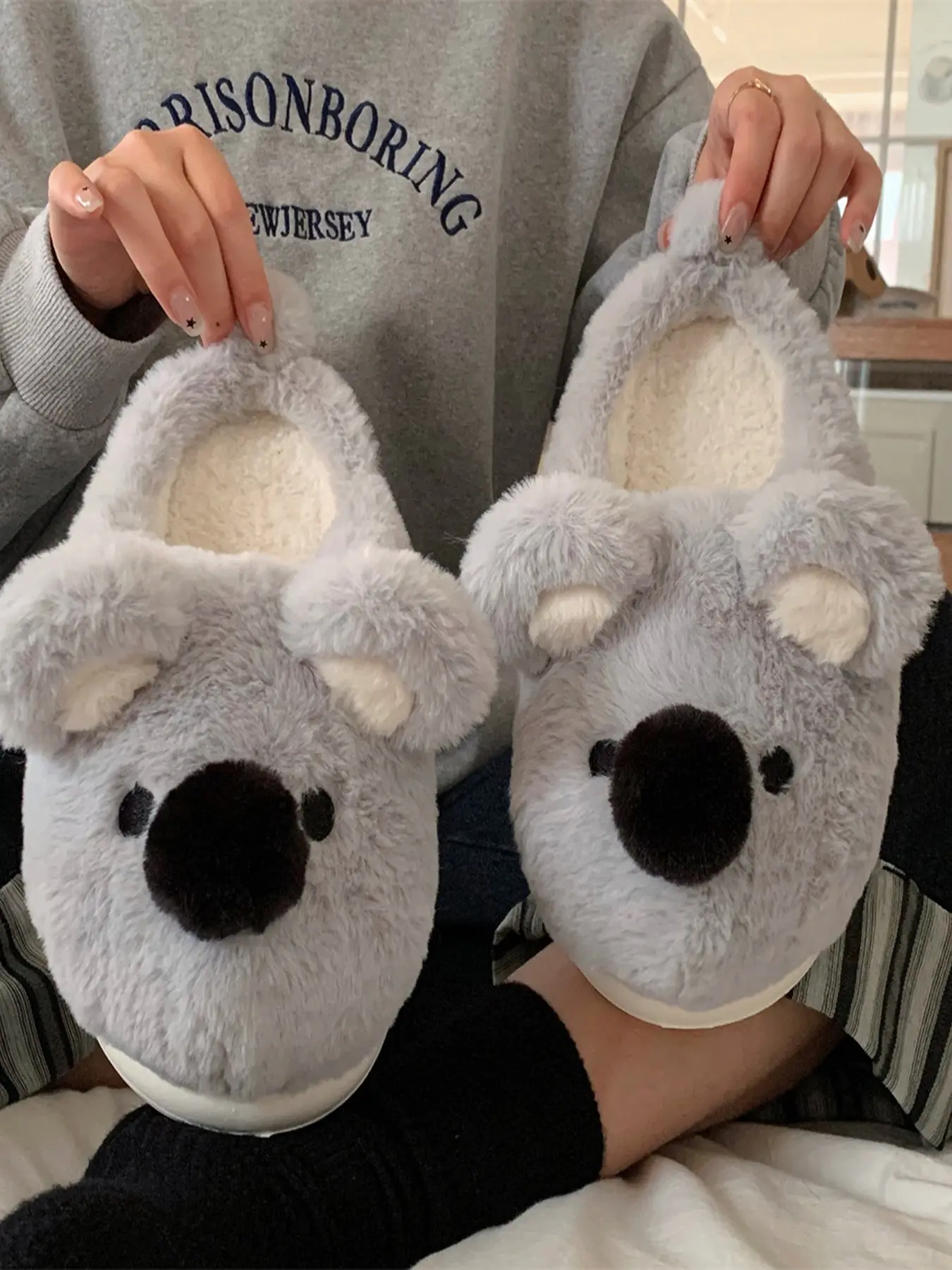 Women's Winter Soft Plush Slippers, Cute Cartoon Koala Design, Warm Eva Material, Casual Less Than Ankle Height, Perfect for Home Use