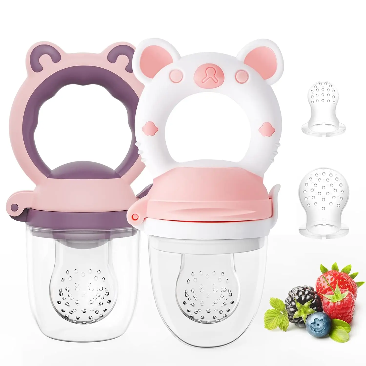Baby Solids/Frozen Fruit Feeder Pacifier, Infant Teether Toy 4M , BPA-Free Silicone Pouch & Nipple, Safely Introduce Solids, Teething Relief, 2-Pack