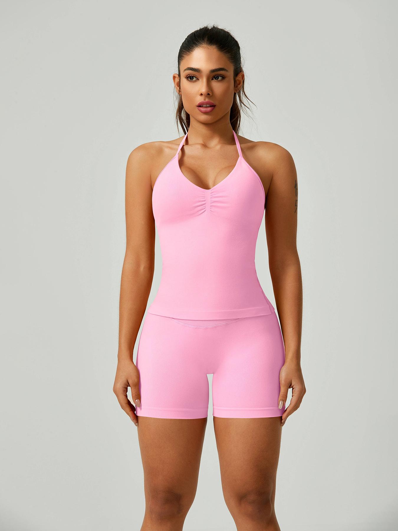 Women's Solid Cami Top & High Waist Skinny Shorts Sportswear Set, Breathable Comfortable Seamless Sports Set for Yoga Gym Workout Running, Ladies Summer Sportswear, Yoga Clothes Set