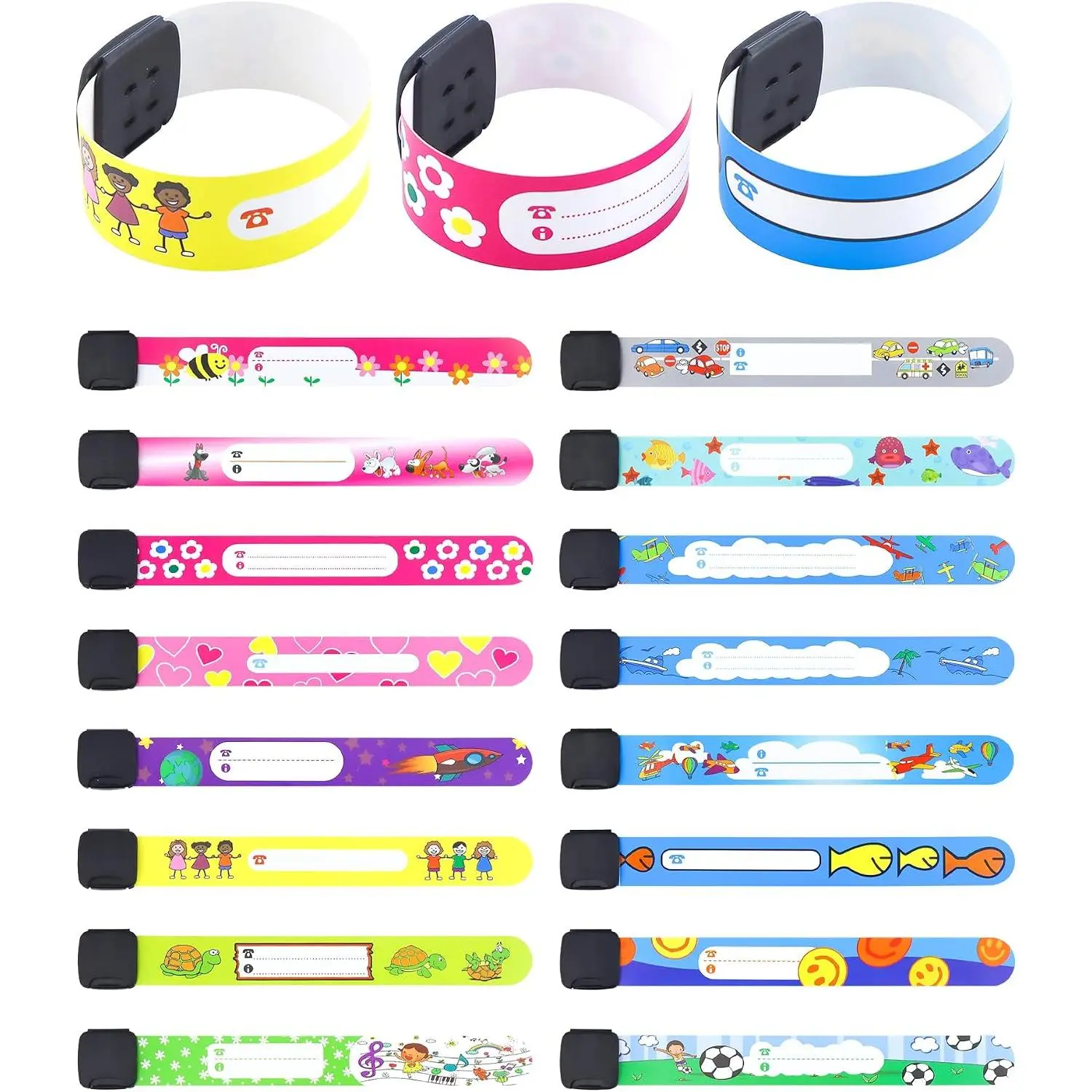 16 count  Safety ID Wristband,   Bracelets Adjustable  ID Bands for Boys and Girls (16 Styles)