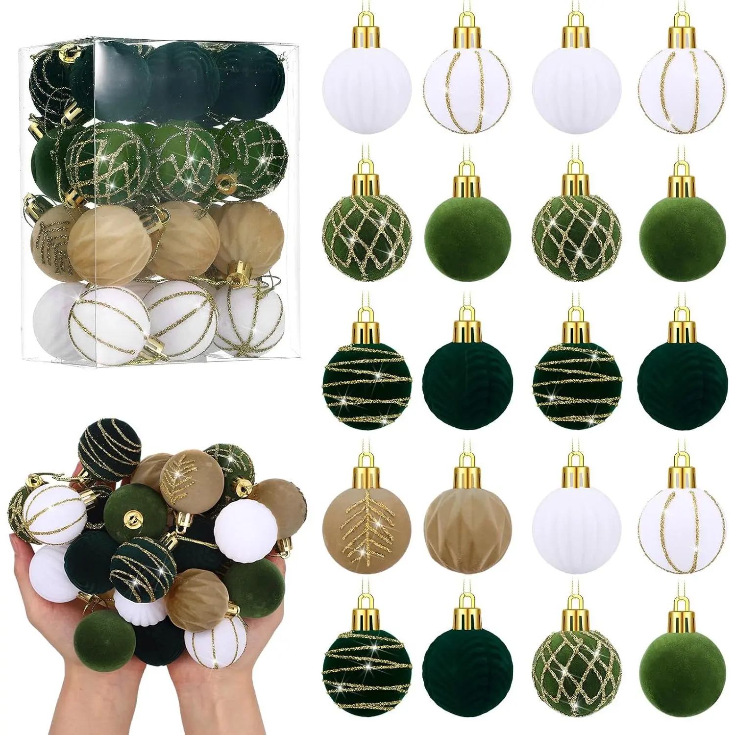 Morandi 24 count 1.57 Inches  Ornaments for Christmas Tree Decor, Mini Flocked Christmas Balls Decoration Glitter  Tree Ornaments for Holiday Rustic Modern Party Decor
