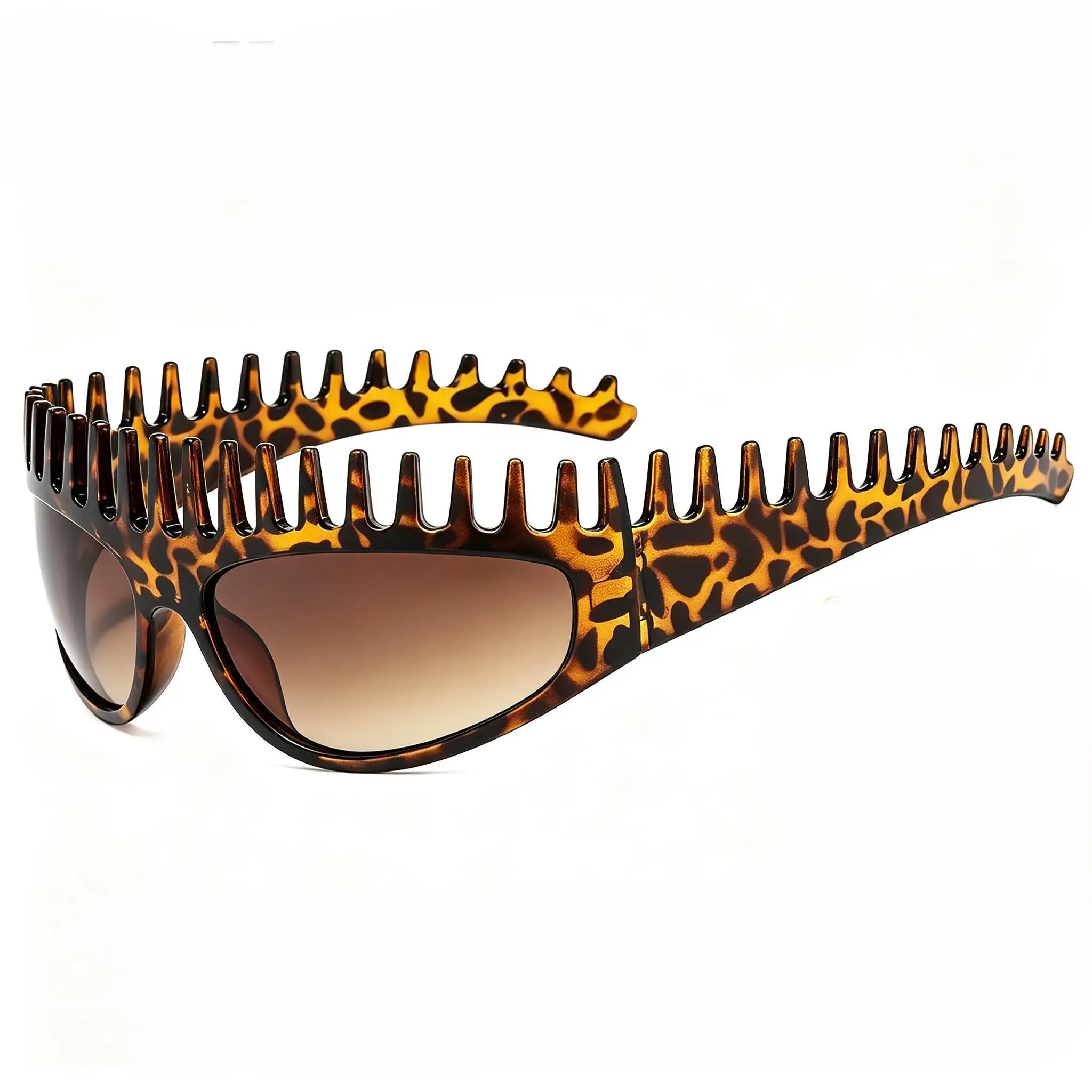 Y2K Cyberpunk Spiked Top Wraparound Sunglasses, Women's Headband-Style Eyewear, Unique Festival Rave Shades