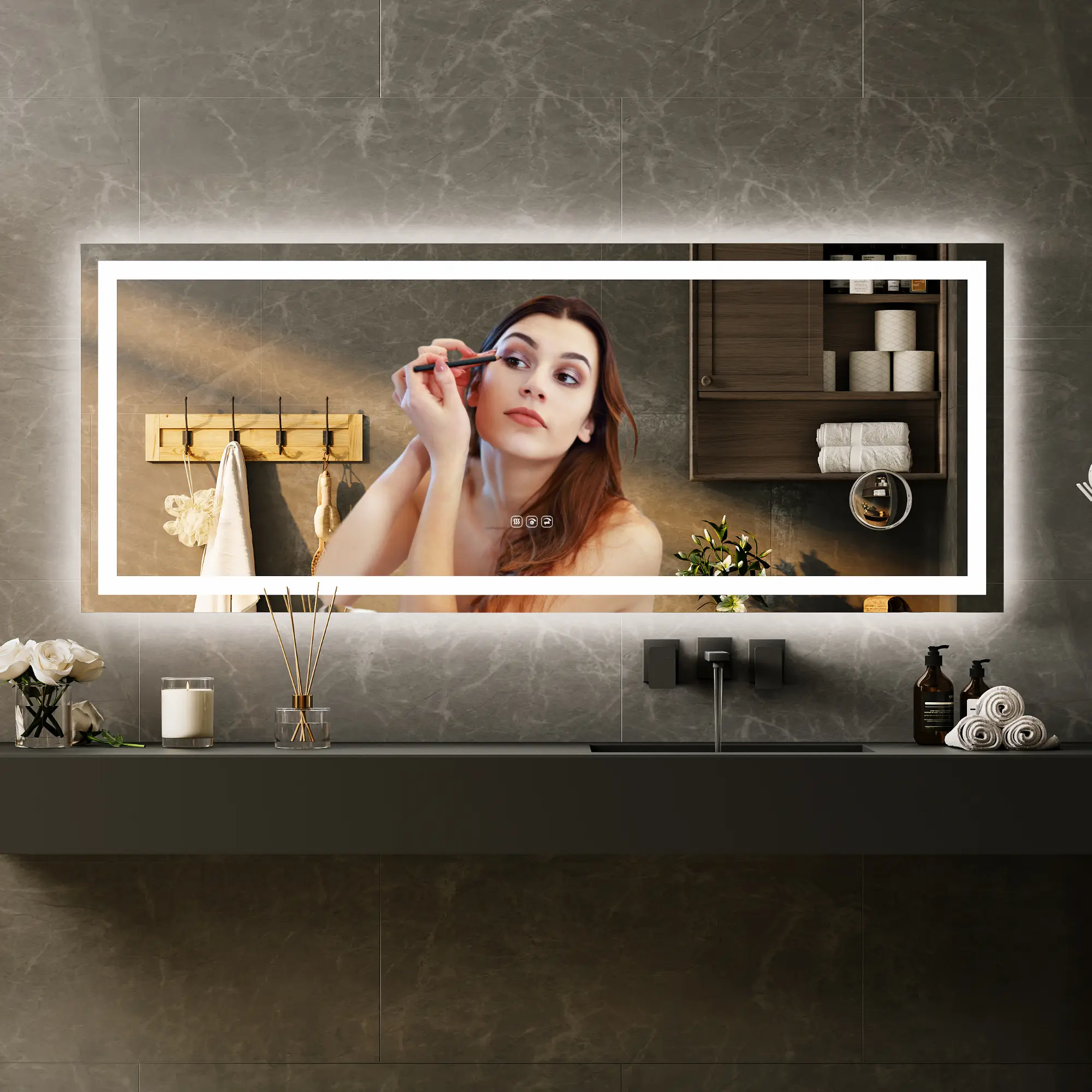 Superior LED Bathroom Vanity Mirror, Front & Backlit Tempered Glass Mirror with Dimmable Anti-Fog, Shatter-Proof, Memory Mode, 3 Light Modes, Wall Mount & 3X Magnifier