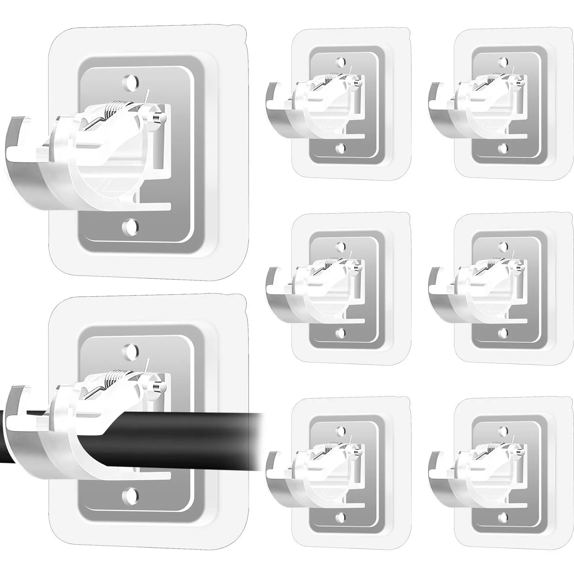 8PCS Adjustable Curtain Rod Brackets with Transparent Clips & Drapery Hooks – Drapery Pole Holders for Home Decor, Room Accessories, Bathroom & Living Room Use, Easy Installation, Strong Hold, Versatile Fit for Most Rod Sizes & Window Styles