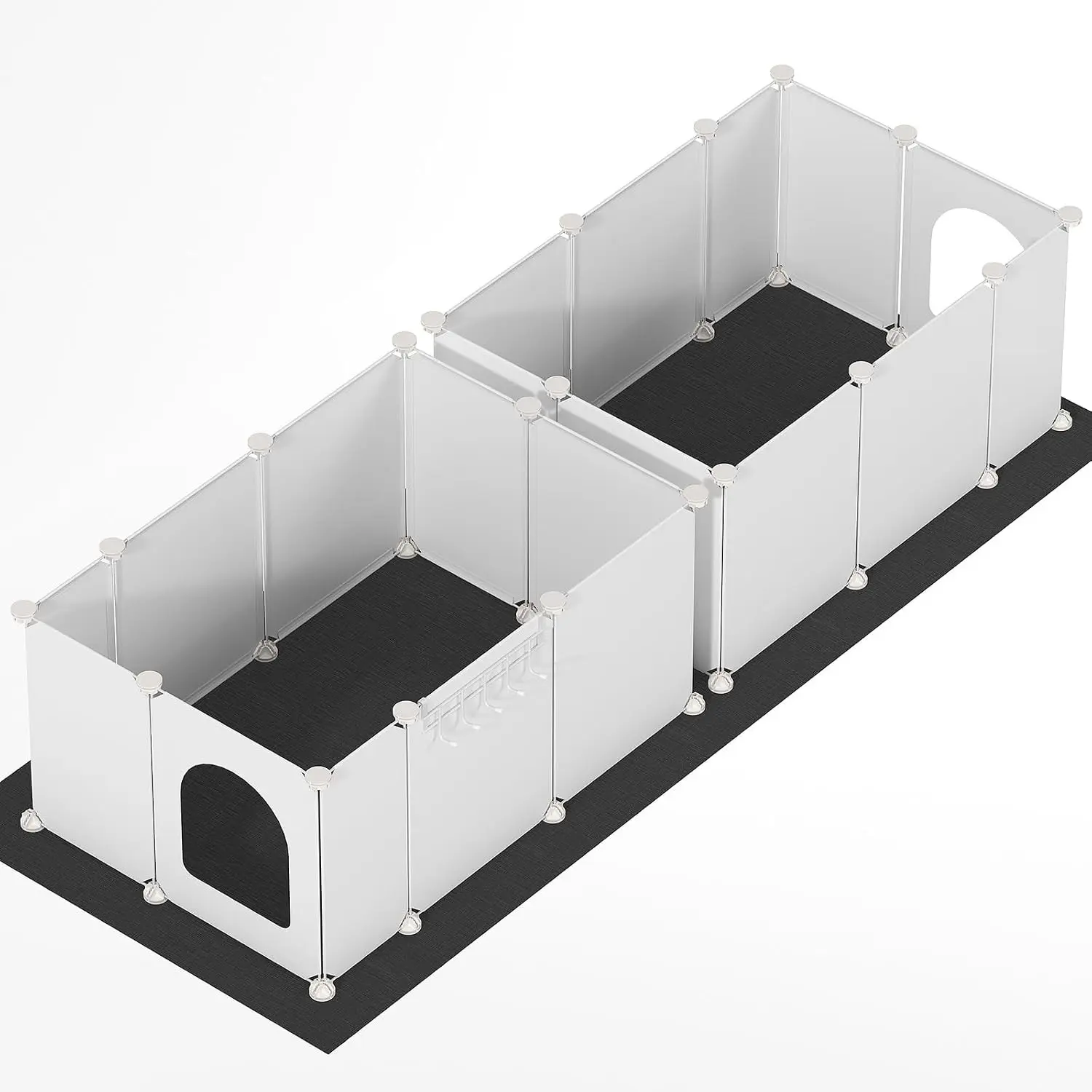 Double Cat Litter Box Enclosure Splash Guard with Large Oxford Mat, Plastics High-Edge Litter Guard with Drain Hooks, DIY Assembly, 70.9" L x 29.1" W x 15.7" H, Easy to Clean, White WT08PP03
